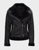 agnes asymmetrical black shearling leather jacket womens