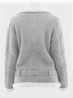 asymmetrical grey belted womens shearling suede eather jacket