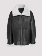 black genuine leather mens white shearling jacket