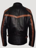 black moto biker leather jacket with brown stripes for mens