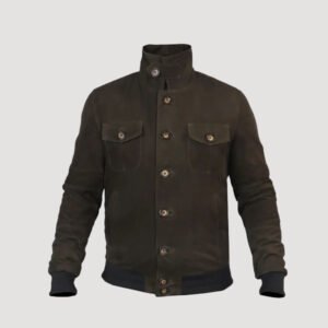 bomber olive suede leather jacket