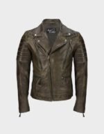 brown biker style cow hide leather jacket