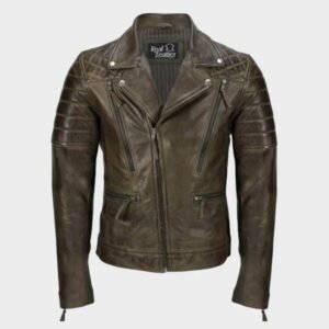 brown biker style cow hide leather jacket