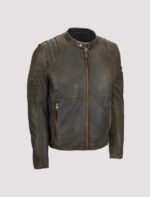 brown distressed cafe racer leather jacket