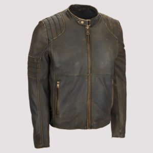 brown distressed cafe racer leather jacket