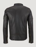 brown mens cafe racer stripe black leather motorcycle jacket