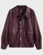 carmine faux leather button zipper jacket