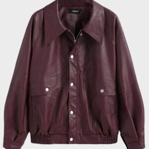 carmine faux leather button zipper jacket