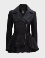 clarissa womens black peplum leather jacket