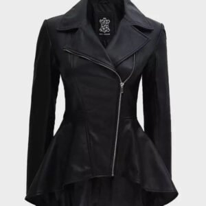 clarissa womens black peplum leather jacket