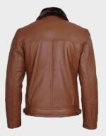 cognac asymmetrical shearling lining leather jacket mens