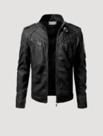 decimal mens black genuine lambskin leather biker jacket