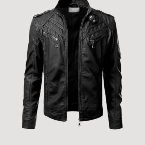 decimal mens black genuine lambskin leather biker jacket