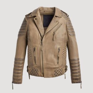 desert brown waxed biker leather motorbike jacket