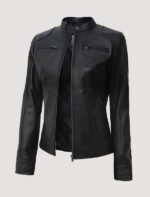 dodge black womens leather biker jacket