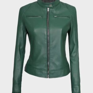 dodge green cafe racer leather jacket for women