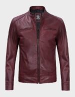 dodge mens maroon cafe racer premium lambskin leather jacket