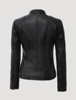 dodge womens leather black biker jacket