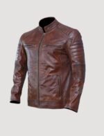 embellished brown zip leather jacket for mens