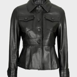 gladys womens black peplum leather jacket