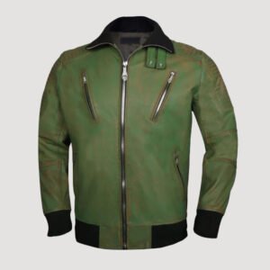 green rustic genuine leather jacket