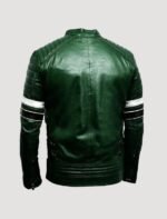 green with black and white stripes biker leather jacket