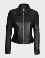 jose womens black shirt collar harrington leather jacket