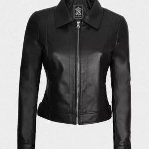 jose womens black shirt collar harrington leather jacket