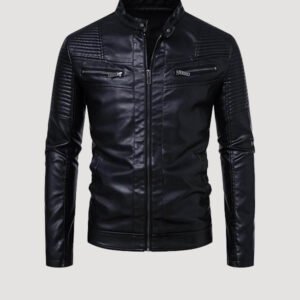 leather jacket men casual stand collar