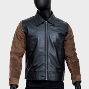 men black and brown leather jacket