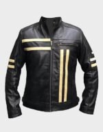 men real leather black motorbike jacket