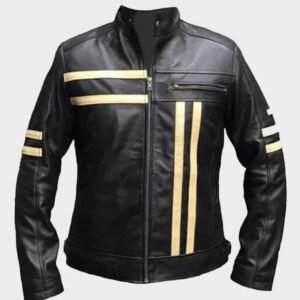 men real leather black motorbike jacket