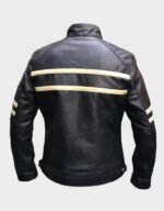 men real leather motorbike jacket black