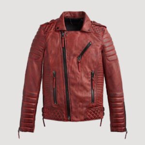 men red biker leather motorbike jacket