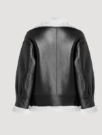 black genuine leather mens white shearling jacket