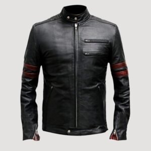 mens black leather jacket with zipper closure