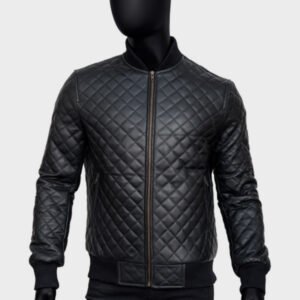 mens black quilted bomber jacket