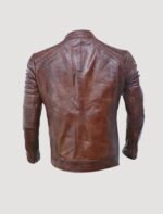 mens brown zip embellished leather jacket