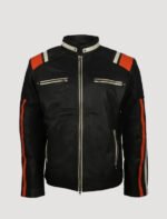 mens cafe racer striped black retro biker jacket