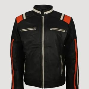 mens cafe racer striped black retro biker jacket