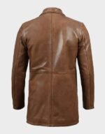 mens camel brown 3/4 length leather car coat