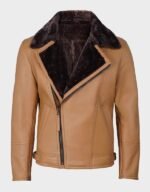 mens camel brown asymmetrical shearling leather jacket