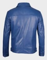 mens classic blue shirt collar leather jacket