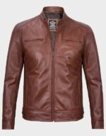 mens cognac cafe racer leather jacket