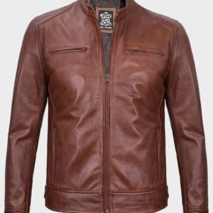 mens cognac cafe racer leather jacket