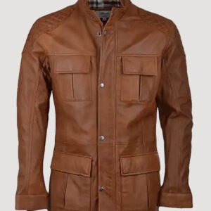 mens four pockets brown jacket