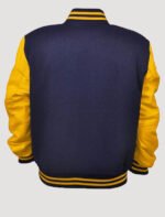 mens golden varsity jacket with leather sleeves