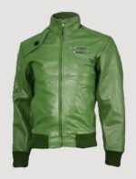 mens green bomber leather jacket