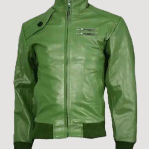 mens green bomber leather jacket