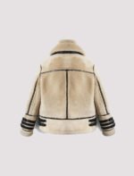 mens off white shearling leather jacke with strips